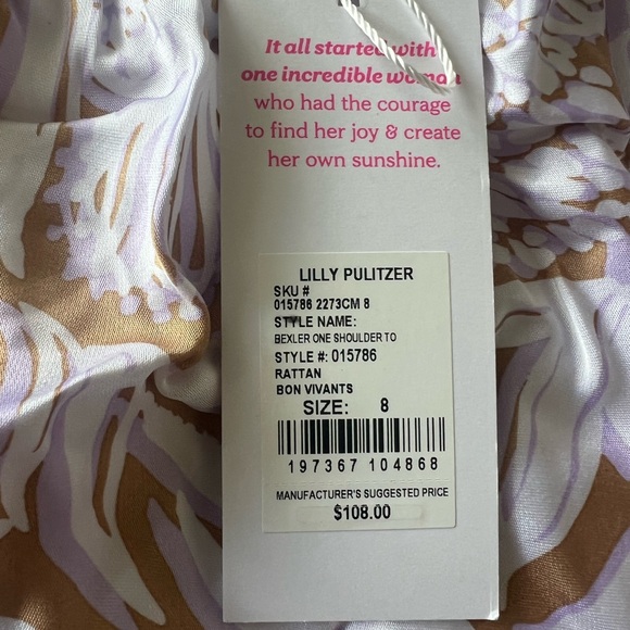 Lilly Pulitzer Tan and White One-Shoulder Blouse - Picture 2 of 3